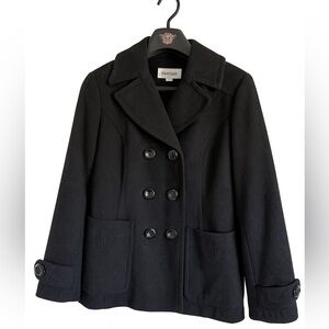 Women’s St. John's Bay Black Double-Breasted Peacoat, Size Large